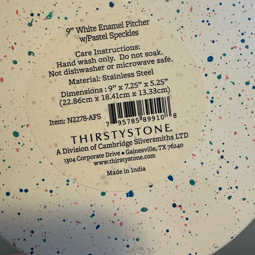 Thirstystone Enamel Pastel Speckles Pitcher & Bowl Set Modern Contemporary NEW - Picture 6 of 6